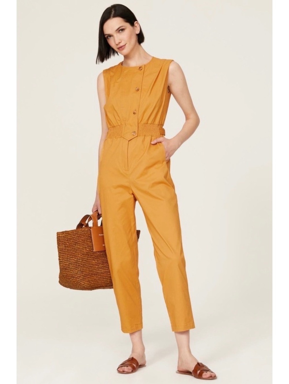 Thakoon Mustard Utility Jumpsuit Size 2 Sleeveless Cotton Cropped